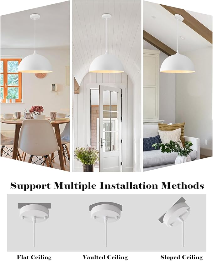 White Pendant Lights Kitchen Island, 16 Inch White Dome Pendant Light, Modern Farmhouse Pendant Light for Kitchen Island, Dining Room, Cafe, Bar, 2 Pack