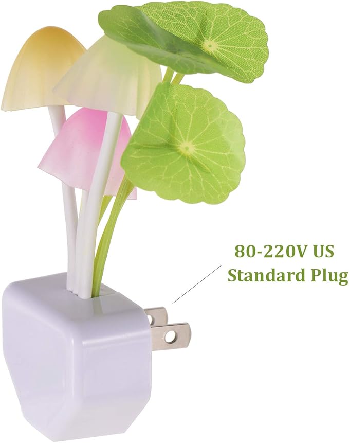 2 Pack Mushroom Night Light Plug-in, Lotus Leaves/Water-Weeds Mushrooms Colors Changing Nightlight Colorful Bedside Lamps Breast-Feeding LED Night Lights for Baby Kid Children Adult