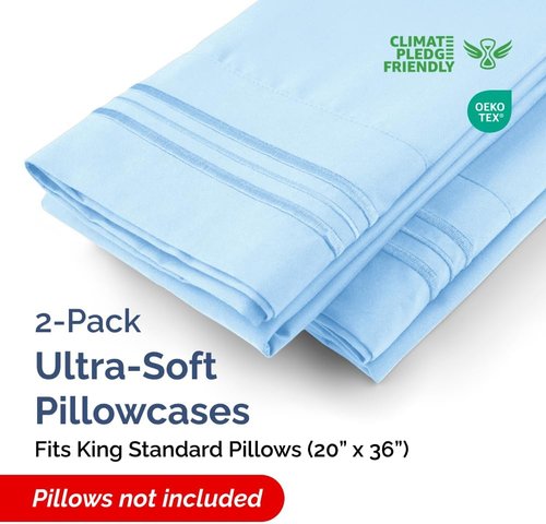 King Standard Pillow Cases - Soft Hotel Quality Covers | Fade-Free, Wrinkle Resistant - Light Blue, Set of 2