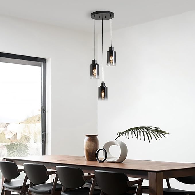 3-Light Black Pendant Lighting, Adjustable Modern Pendant Lights for Kitchen Island, Industrial Cluster Hanging Lights for Dining Table Hallway Bedroom Living Room