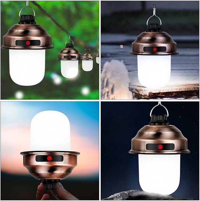 HEMOTON Rechargeable LED Camping Lantern Portable Super Bright Tent Light Retro Outdoor Charging Lamp for BBQ Hiking and Garden Use Copper Color