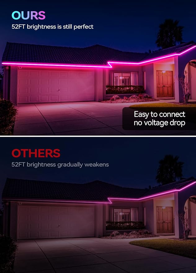 78FT IP67 WiFi RGB Outdoor Led Strip Lights Waterproof Led Light Strips with Remote &WiFi Music Sync App Control,Color Changing LED Rope Lights (RGB+IC / 480LED)