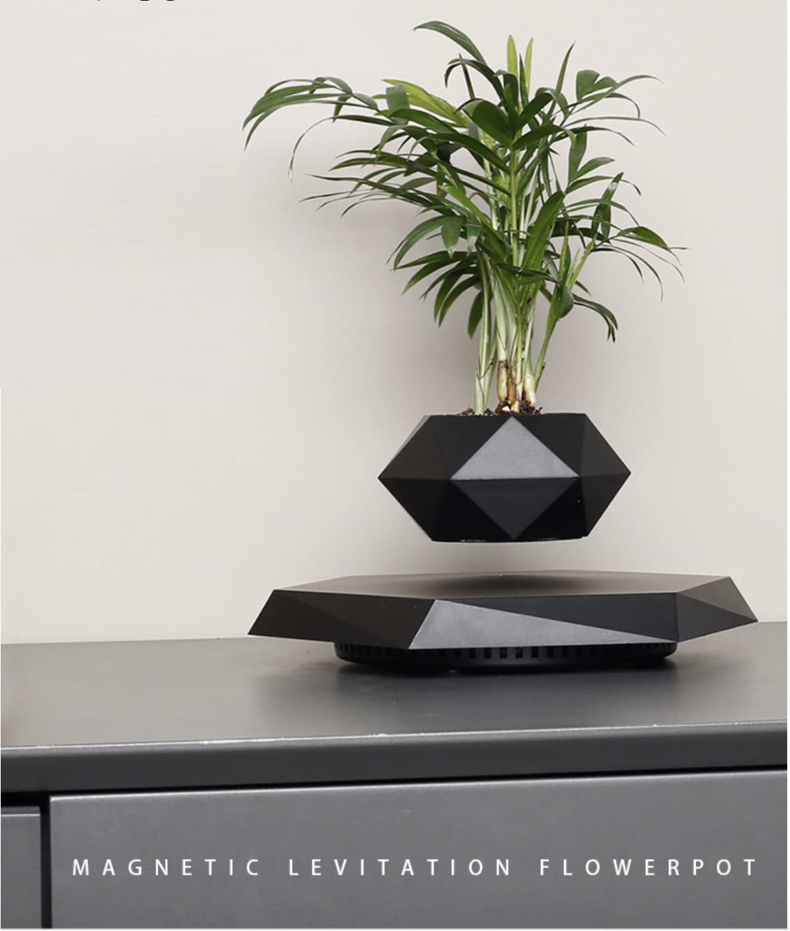 GUIYING Magnetic Levitating Flower Pot Air Bonsai Black Hexagon Suspension Floating Plant Pot 360 Degree Rotation Pot Home and Office Desk Decor