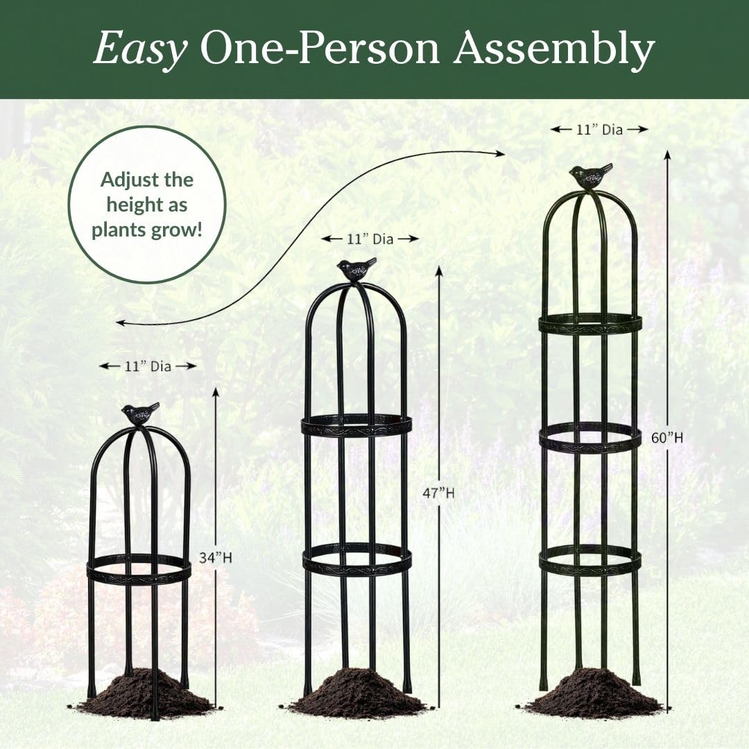 Evergreen Metal Garden Obelisk Trellis for Climbing Plants Outdoor Black | 7 Feet Adjustable | Indoor Plant Trellis for Potted Plants & Heavy Vines | Floral Pattern Arch Trellis