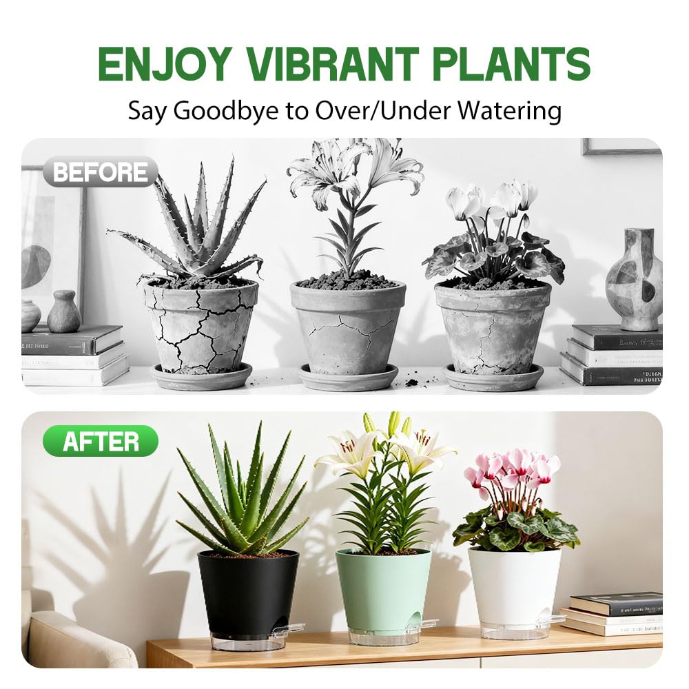 KEETUMOOD Self Watering Pots for Plants, 2026 New Flower Plant Pots with Drainage Holes, Wicking and Clear Reservoirs for Succulent, Aloe, Cacti and Others - 6 Pack (Colorful, 6")