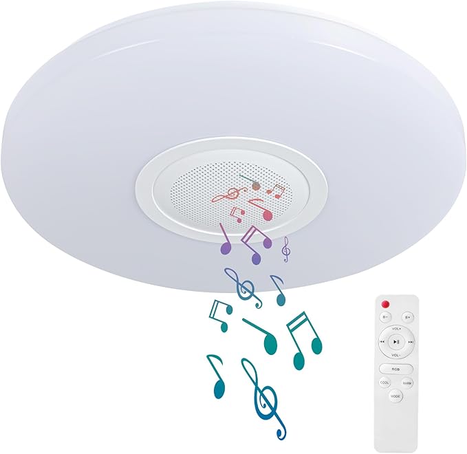 LED Ceiling Light Fixture,with Bluetooth Speaker,15.15 Inch 40W, 2700K-6500K Dimmable Music Lamp,RGB Color Changing Light with Remote Control,for bedrooms, Living Rooms,-ASALL001-40
