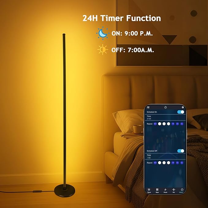 RGB+IC Floor Lamp with App Control 1000 Lumens Smart LED Corner Lamp Music Sync 16 Million DIY Colors for Living Room & Bedroom Black