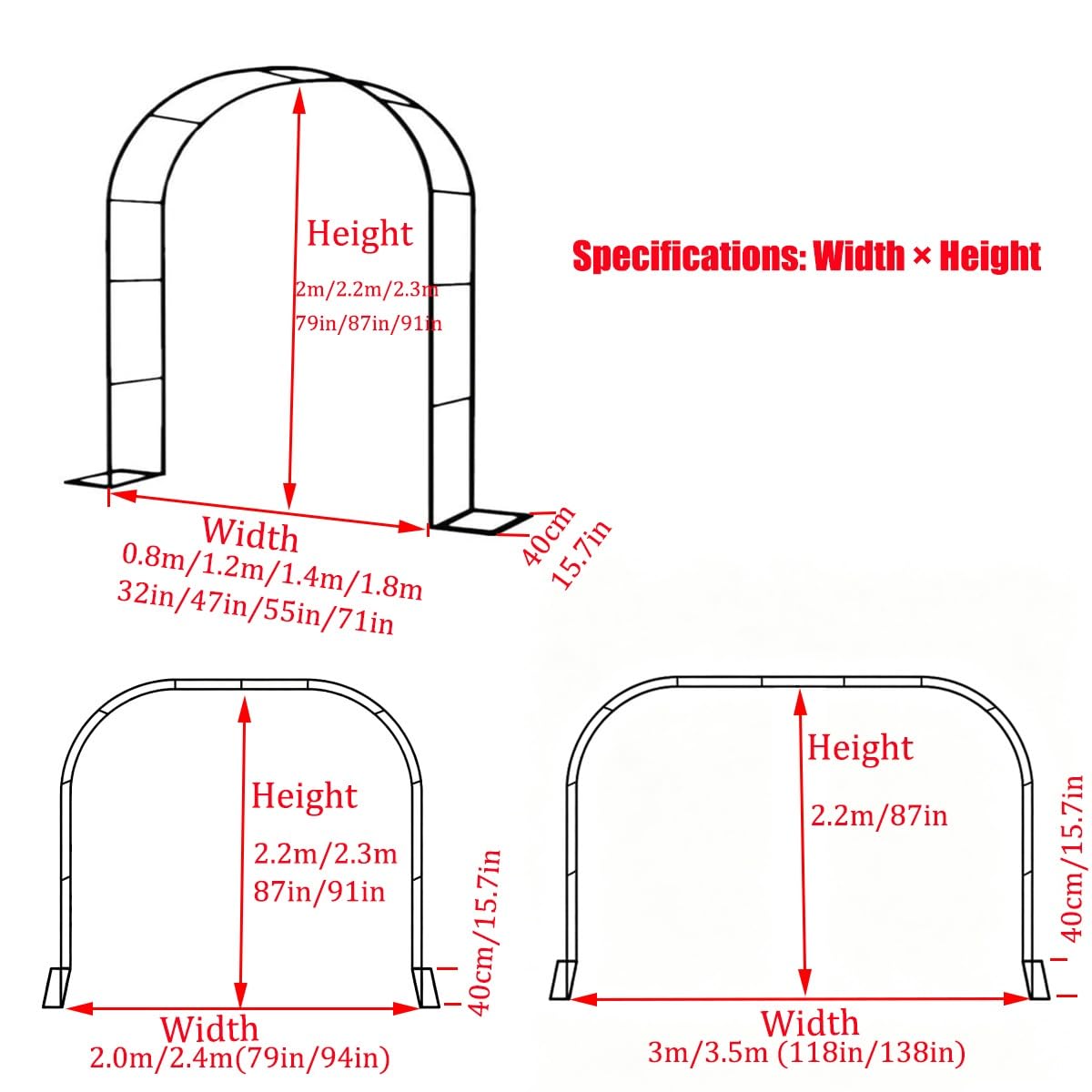 Metal Garden Arch Trellis for Climbing Plants, 4.6ft 7.8ft 10ft Outdoor Archway Arbor Stand for Roses, Cucumber Vines Frame for Raised Bed, Patio Backyard Wedding Decoration(Green,W7.87ft*H7.22ft)