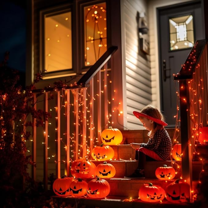 JMEXSUSS 600 LED Thanksgiving Lights Outdoor, Orange Christmas Lights Plug in, Orange String Lights Clear Wire for for Indoor Room Yard Tree Fall Thanksgiving Decorations