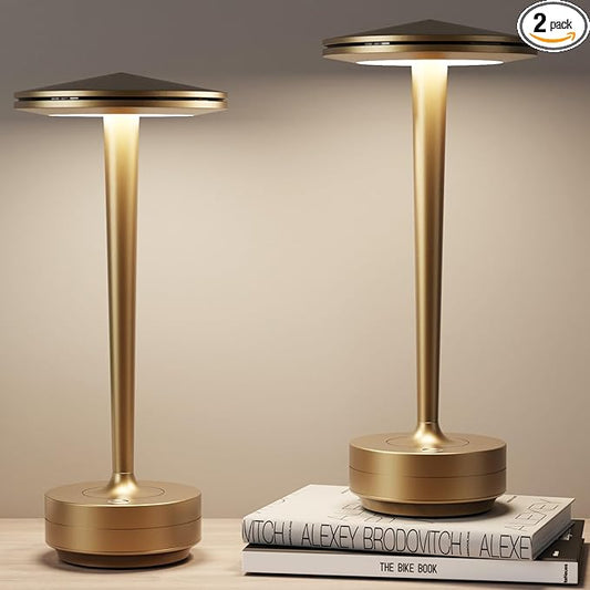 2pack Rechargeable Cordless Table Lamp, LED Portable Powered LED Battery Light 6000mAh USB Desk Lamp, for Restaurants Outdoor (2pack Titanium)