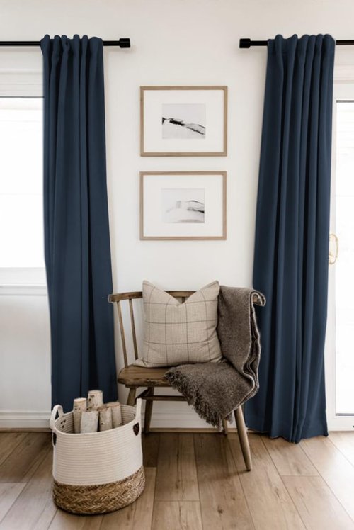 100% Blackout Shield Linen Blackout Curtains for Bedroom 96 Inches Long, Back Tab/Rod Pocket Living Room Drapes, Thermal Insulated Blackout Curtains 2 Panels Set, 50" W x 96" L, Navy
