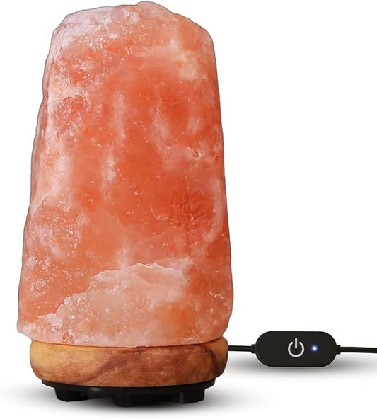 Himalayan Glow Salt Lamp 7-10” (6-8 lb) with Dimmer Switch - All Natural and Handcrafted with Wooden Base and Light Bulb