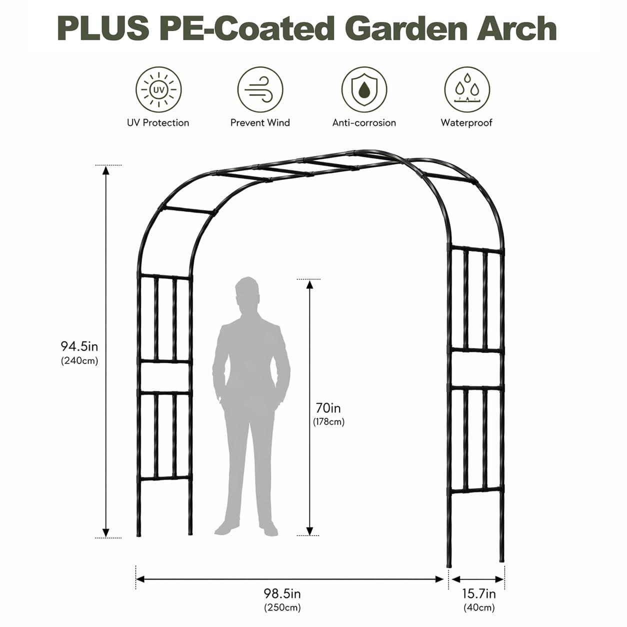 Carotex Garden Arch, 98.5’’x94.5’’ Arbor Trellis, Garden Arch Trellis for Climbing Plants Outdoor, Arbor for Flower, Climbing Vine Vegetable, Fruit and Lawn(Black)