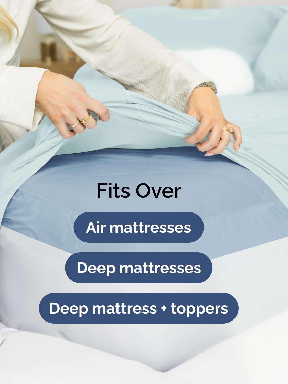 Skiennix Extra Deep Twin XL Sheet Set | 4-Piece Breathable Cooling Bedding - Soft, Wrinkle-Free Ice Blue