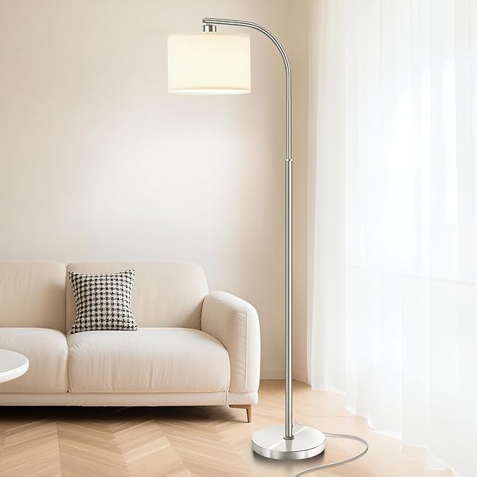 Floor Lamp for Living Room,65'' Modern Standing Lamps with 9W LED Bulb,Silver Tall Floor Light with Fabric Shade,3 Color Temperatures Tall Lamp for Bedroom Office Study Room Corner Dining Room
