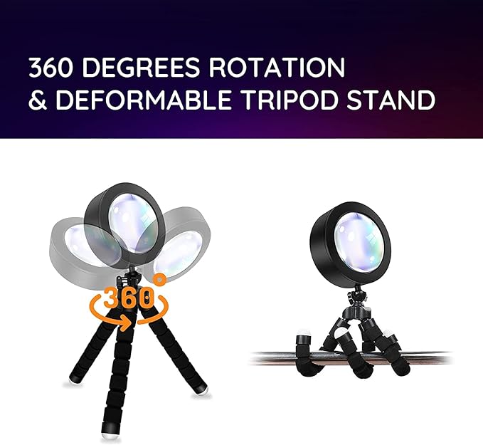 OEM Sunset Light Projection Lamp with Tripod Stand 360 Degrees Detachable Atmosphere USB Sunrise Projector Lamp Rainbows Lights - (Color: Black)
