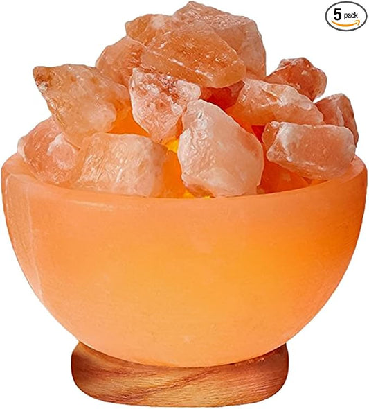 Himalayan Glow Natural Salt Crystal Massage Bowl Lamp with Touch Dimmer Switch and Wooden Base - Soothing Mood Light and Night Glow