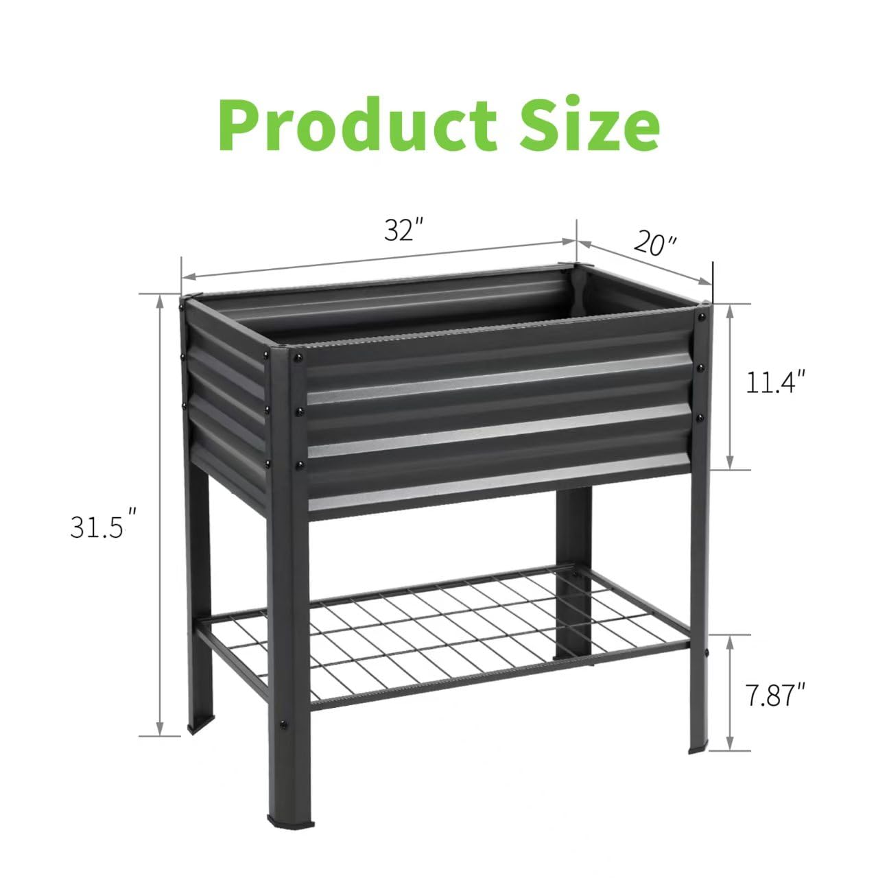 Veezyo Raised Garden Bed with Legs and Shelf, 2pcs 32"x20"x31.5" Elevated Metal Planter with Legs for Outdoor Vegetables and Herbs, Standing Raised Beds for Balcony, Patio, Lawn and Backyard
