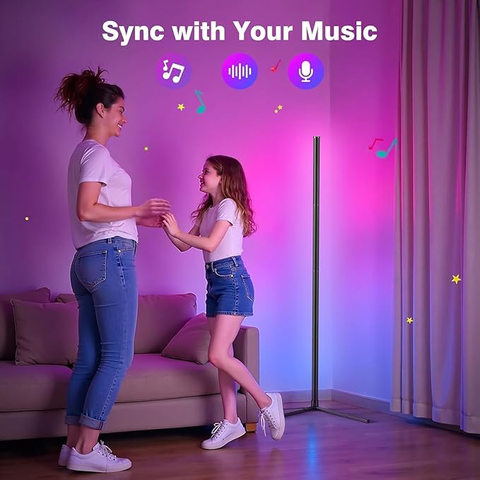 Corner Floor Lamp, LED Corner Lamp with Alexa & Google Home, App and Remote Control,16 Million DIY Colors & 68+ Scene, Music Sync, Color Changing Smart Ambient Light for Living Rooms, Bedrooms