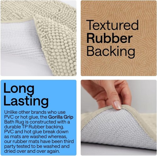 GORILLA GRIP Bath Rug Mat - Thick Absorbent Chenille | Quick-Dry Microfiber, 44x26, Dusty Cloud