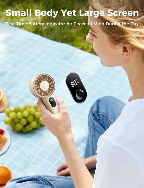Aecooly Mighty Portable Fan, Powerful Handheld Fan, USB Rechargeable [10H Max Cooling Time], Mini Personal Battery Powered, Pocket for Travel, Summer, Gifts for Women, Girls -Beige