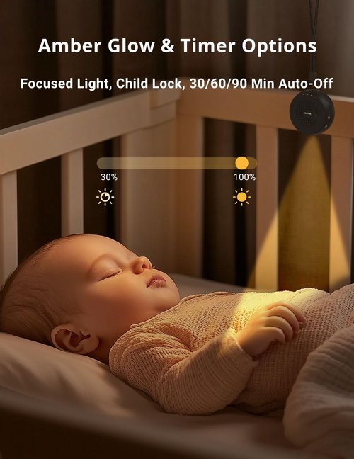 FOXFINE Portable Sound Machine, Travel White Noise Machine with 36 Soothing Sounds, Focus Light & Headphone Jack, Timer & Memory for Sleeping, Baby, Adults, Black