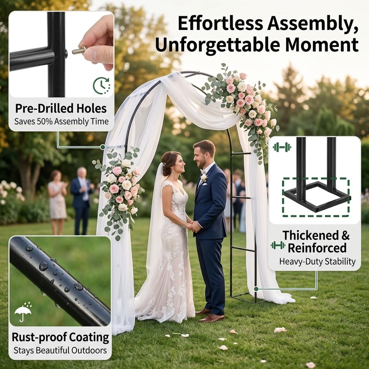 Metal Garden Arch Trellis for Climbing Plants, 4.6ft 7.8ft 10ft Outdoor Archway Arbor Stand for Roses, Cucumber Vines Frame for Raised Bed, Patio Backyard Wedding Decoration(Green,W7.87ft*H7.22ft)