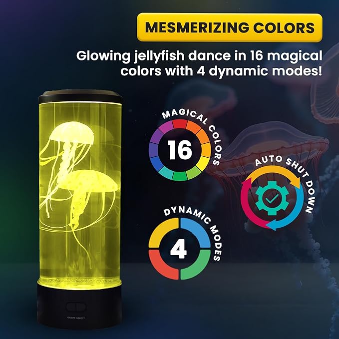 Brewish Jellyfish Lamp, 16 Color Options, 4 Mode Lifelike Jellyfish Aquarium, Auto Shutdown, Remote Control Electric Jellyfish LED Night Light, Fake Aquarium, Home Decor, Sensory Lamp for Autism, ADHD