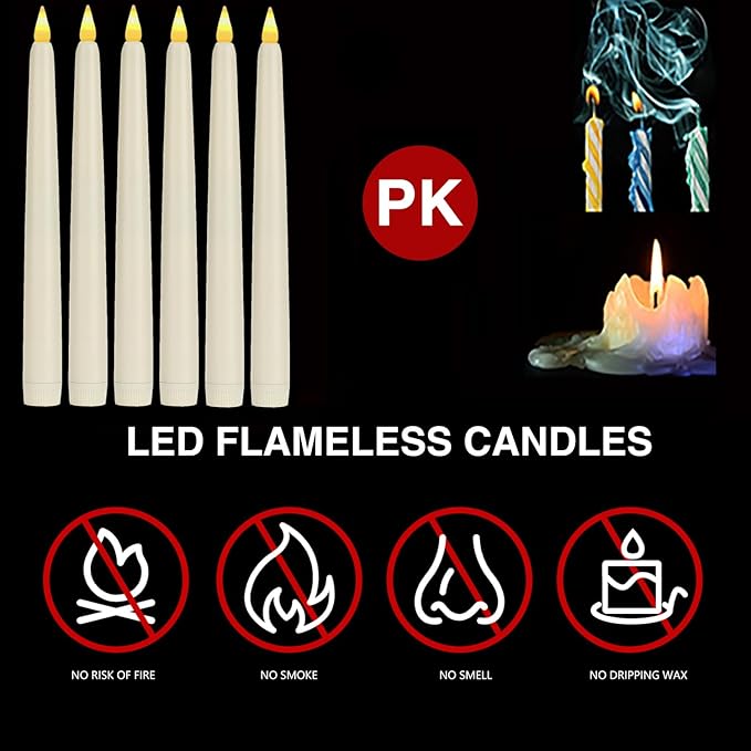 Flameless Taper Candles with Remote Control and Timer, Battery Operated LED Candlesticks with Flickering 3D Flame, 9.6×0.8 Inches Plastic Fake Candles for Christmas, Wedding and Home Decor (Ivory, 15)