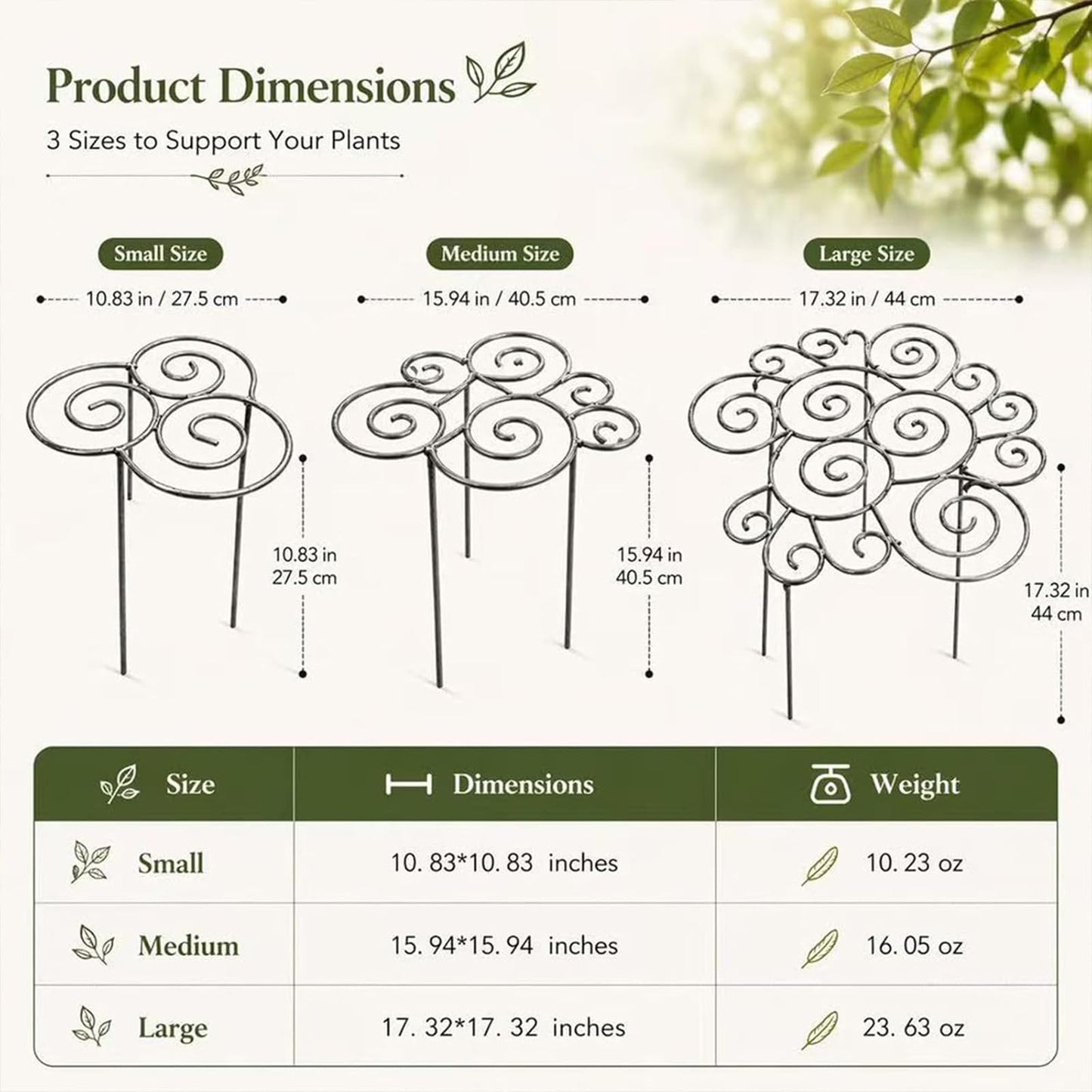 Metal Plant Support Ring for Peony Cages & Garden, Heavy Duty Metal Flower Stakes for Upright Growth, Decorative Grow Through Rings for Peonies, Roses, Hydrangeas, Tomatoes (2pcs, S)