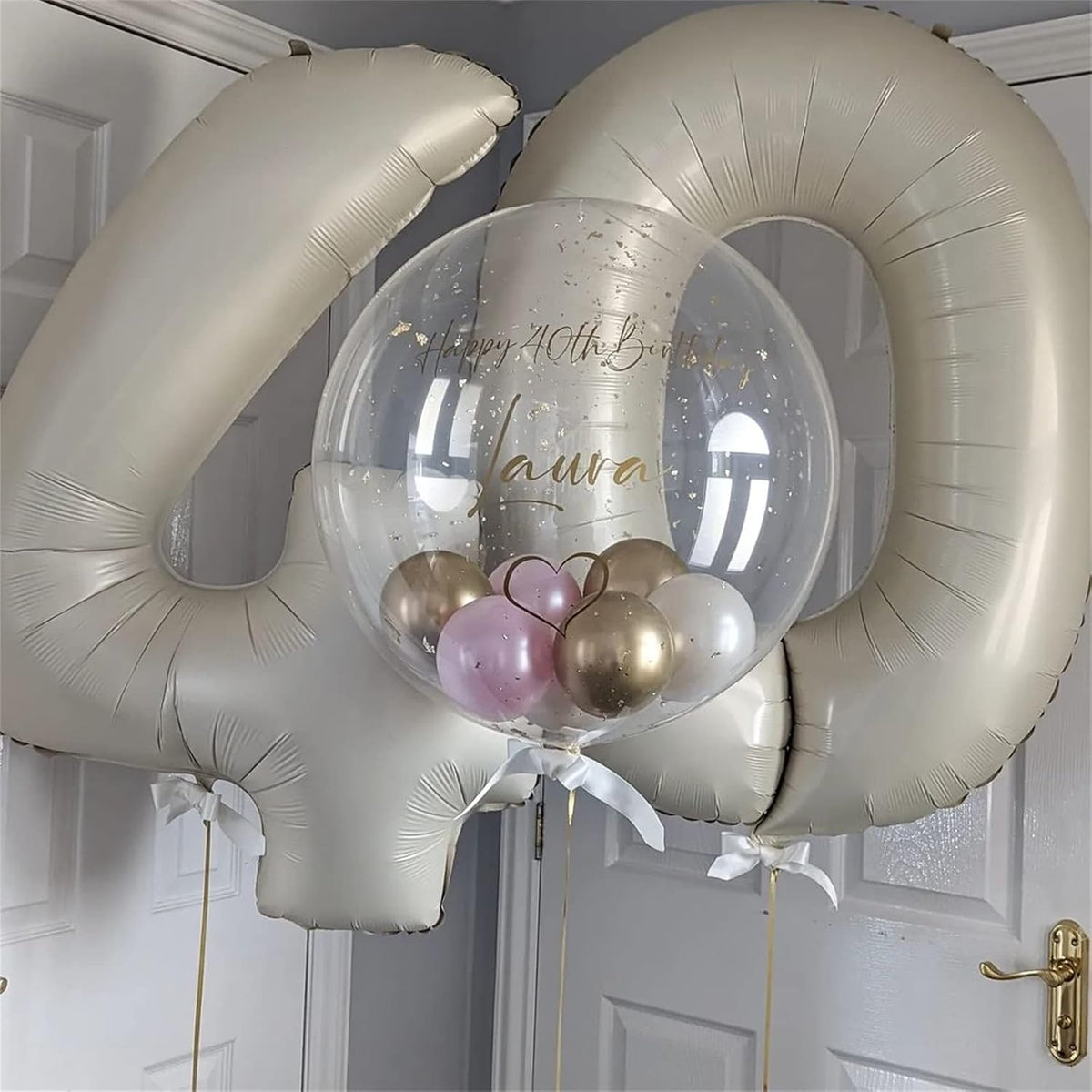 Skiennix 40-Inch Beige Foil Number Balloons Set | Self-Inflating 0-9 for Birthday & Anniversary Decor