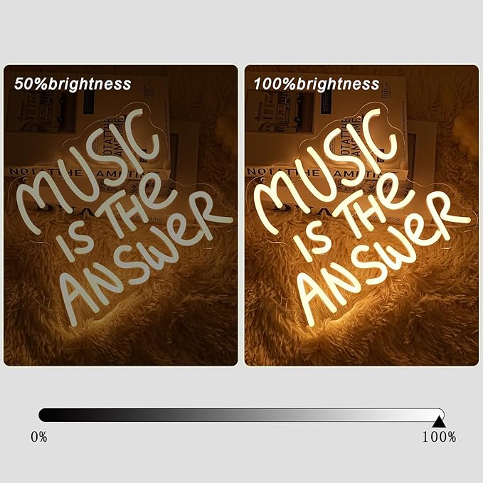 Music Is The Answer Neon Sign for Wall Decor Warm White Letter Neon Light Live Music Neon Light Sign LED Word Light for Studio Concert Bar Bedroom Decoration
