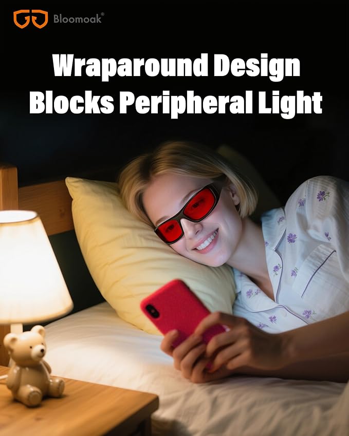 Bloomoak 99% Blue Light Blocking Glasses,Nighttime Sleep,Fully Wraparound Your Eyes with No Leaks for Side Glare/Dry Eyes