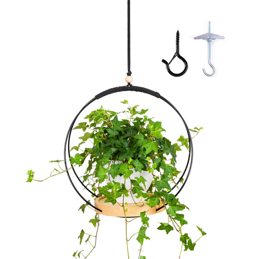 REMASS Plant Hanger Indoor - Macrame Hanging Plant Holder for Ceiling, Decorative Hanging Planter with Wooden Beads for Potted Plants, Hanging planters for indoor plants (Black,12.6in)