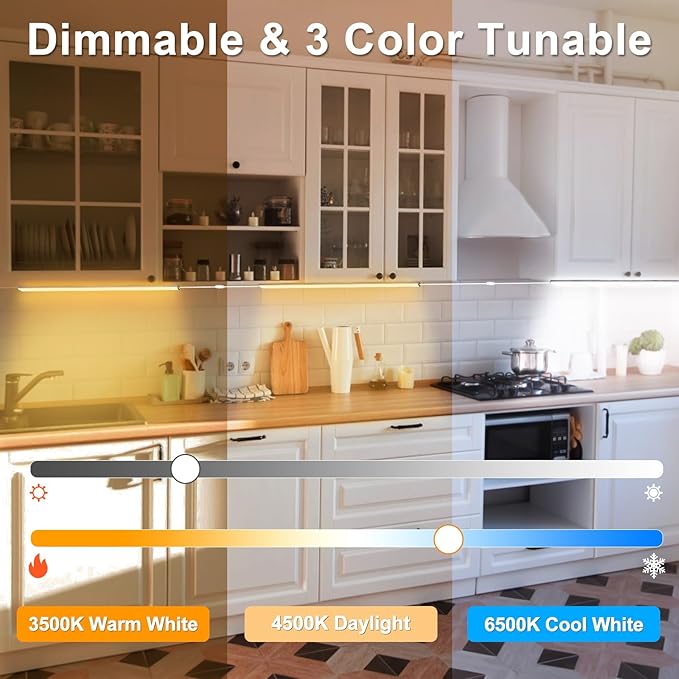 Daymeet Under Cabinet Lights, Super Bright Led Under Cabinet Lighting 3 Color Temperatures Dimmable 12 Inch Ultra Thin Cabinet Lights with Remote App Control, Led Light for Kitchen Closet (3 Pcs)