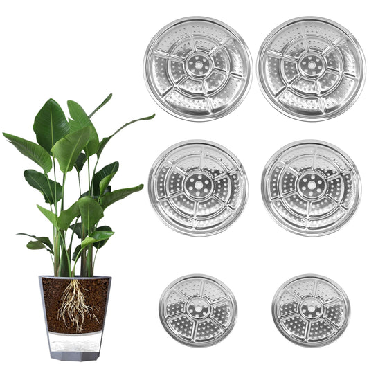 6 Pcs Planter Insert for Large Pots, 9''/11''/12'' Round Stainless Steel Plant Pot Insert with Drainage Hole, Elevate Plants to Reduce Soil Usage for Large Planters and Tall Flower Pots, Silver