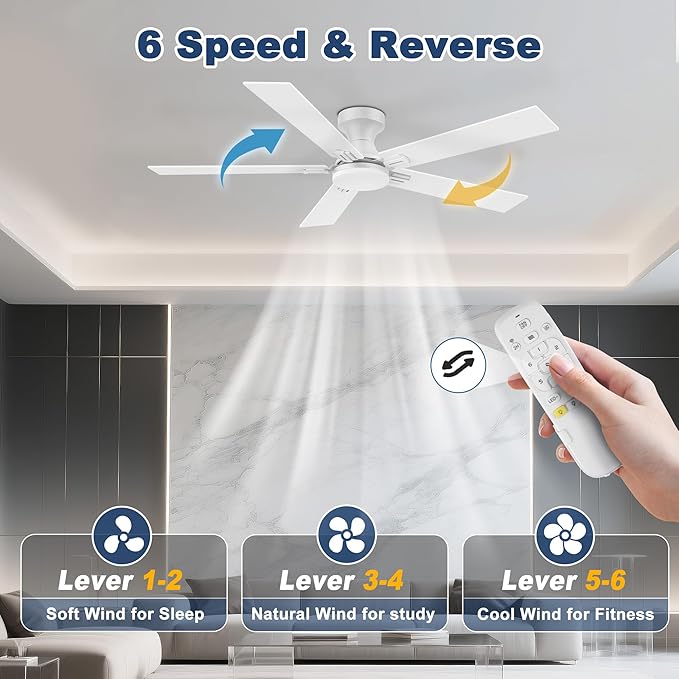cumilo 52 inch Smart Low Profile Ceiling Fan with Lights Remote,Quite DC Motor,WIFI Voice Control via Alexa,Flush Mount Outdoor Indoor for Bedroom Living Room Patio Porch,5 Blades in White&Light Wood
