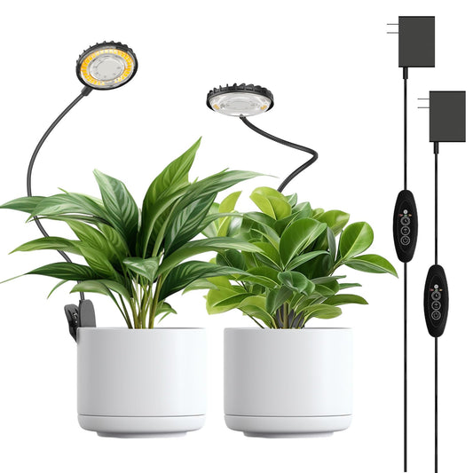 SGLEDs Grow Lights Indoor, Clip On Plant Lights for Indoor Growing, Full Spectrum LED Plant Grow Lamp, Auto Timing 4/8/12Hrs, 12W 4000K Pot Plant Growing Lamps with 4 Levels Dimmable Black, 2 Pack