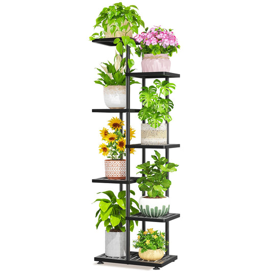 LASZOLA 6 Tier Plant Stand Indoors Outdoors for Large Heavy Duty Planter, Black Metal Tall Flower Holder Rack with Multiple Shelf for Modern Patio Corner, Vertical Organizer, Weather Resistant Bracket