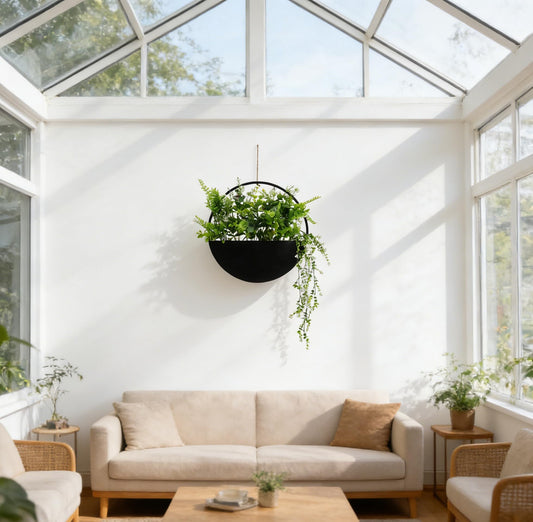 YOSKMIOR Fake Hanging Plants Artificial Plants Indoor, Faux Plants Eucalyptus in Pot for Living Room Bathroom Wall Décor, Outdoor Porch Decorations, Farmhouse Home Office Décor（Black）