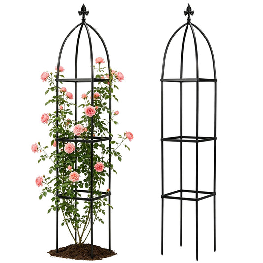 Lancisism 100% Metal Trellis for Climbing Plants Outdoor - Garden Metal Obelisk Trellis Vertical Plant Support for Climbing Vines & Flowers - Sturdy Steel Arch Trellis for Potted Plants Indoor Black