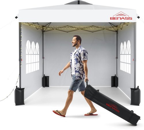 10x10 Pop Up Canopy Tent by [Brand Name] - Heavy Duty with Sidewalls for Easy One-Person Setup | White