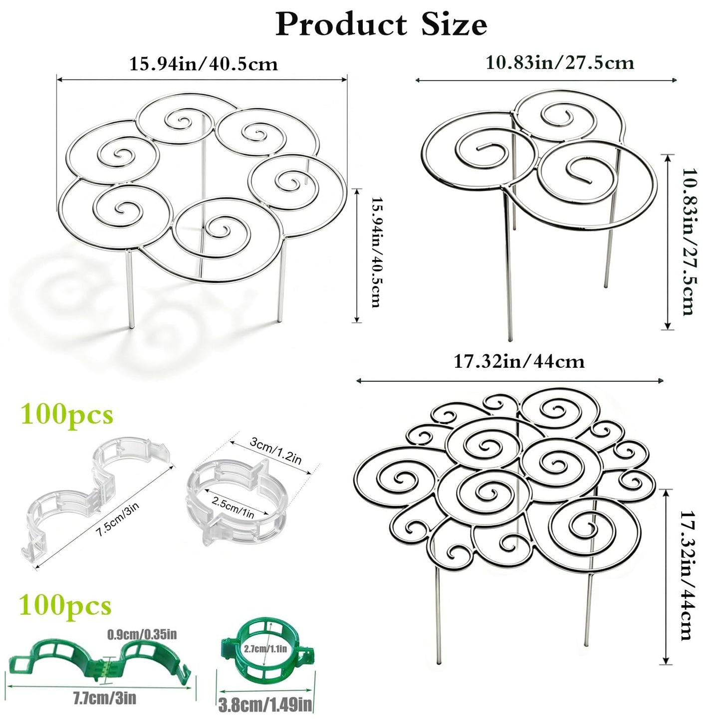 Metal Plant Support Ring, Plant Support for Garden, Peony Cage Stand, Rustproof Silver Metal Grow Through, 200PCS Plant Support Clips, Outdoor Indoor Pots Peony Dahlia Cage Tomato 1pcs,Medium