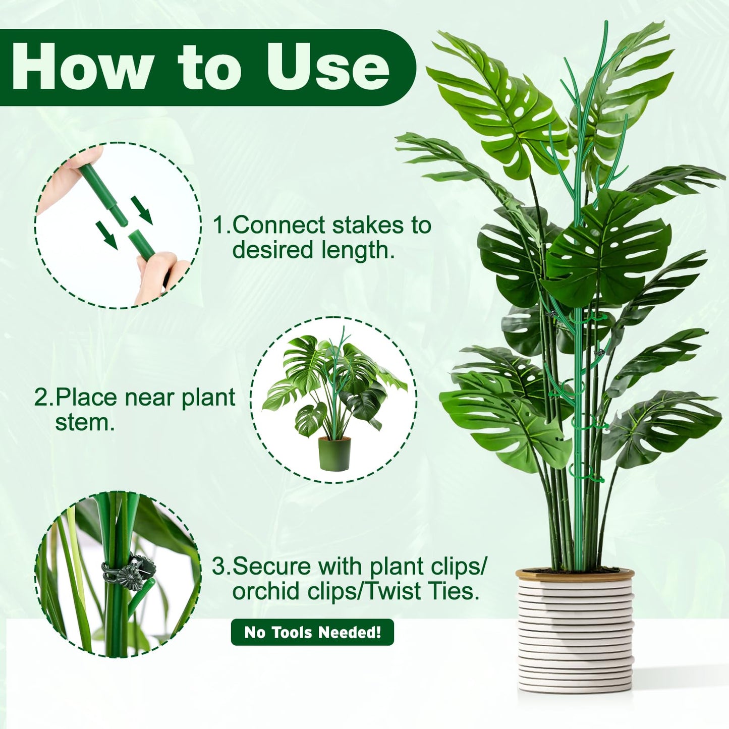 Hysagtek 4 Pack Plant Support Stakes for Indoor Plants, Monstera Plant Support Stackable Plant Stem Support Twig Plant Sticks for Indoor Outdoor Climbing Plants
