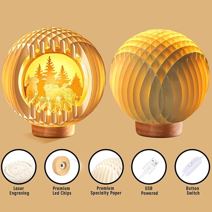 Light Up E-aster lights with USB Charging for Tabletop, Paper Carving Easter Decorations indoor for Home,Ea-ster Table Decor Lamp,Easte-r Gifts for Kids,Easter Basket Stuffers for Boys Girls Teens