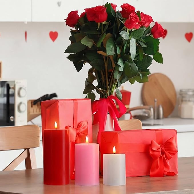 3 Pcs Mother's Day Flameless Candles Battery Operated Wax LED Flickering Flameless Pillar Candles with Remote for Home Table Dating Wedding Party Decor