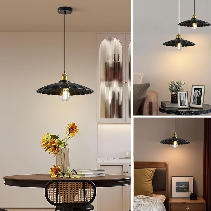 2Pack Kitchen Hanging Lights, Black Hanging Light for Hallway 13.8 Inch Metal Lampshade Farmhouse Pendant Lights Kitchen Island Vintage Pendant Lighting Kitchen Island Sofa
