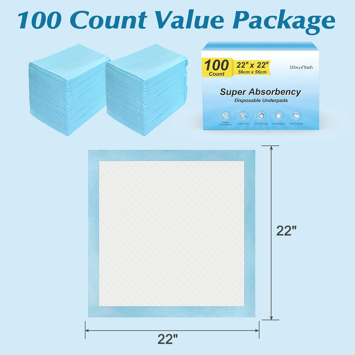 Super Absorbency Disposable Underpads by [Brand Name] - 100 Count | Leakproof & Quick Drying for Babies, Puppies, and Adults