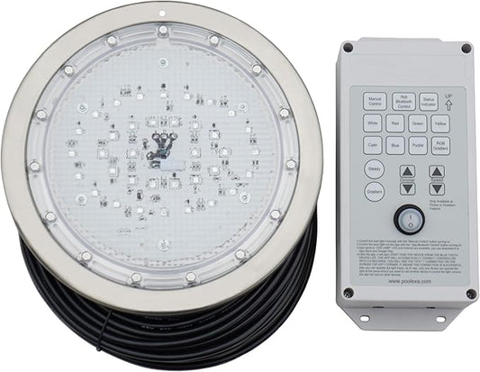 10 Inch LED Multicolor Inground Pool Light – Stainless Steel Housing, 100ft Cord, RGB Controller for Wet Niche