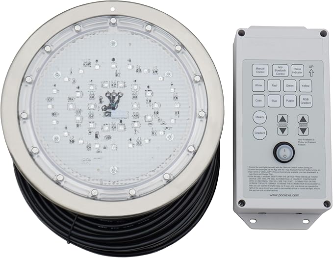 10 Inch LED Multicolor Inground Pool Light – Stainless Steel Housing, 50ft Cord, RGB Controller for Wet Niche